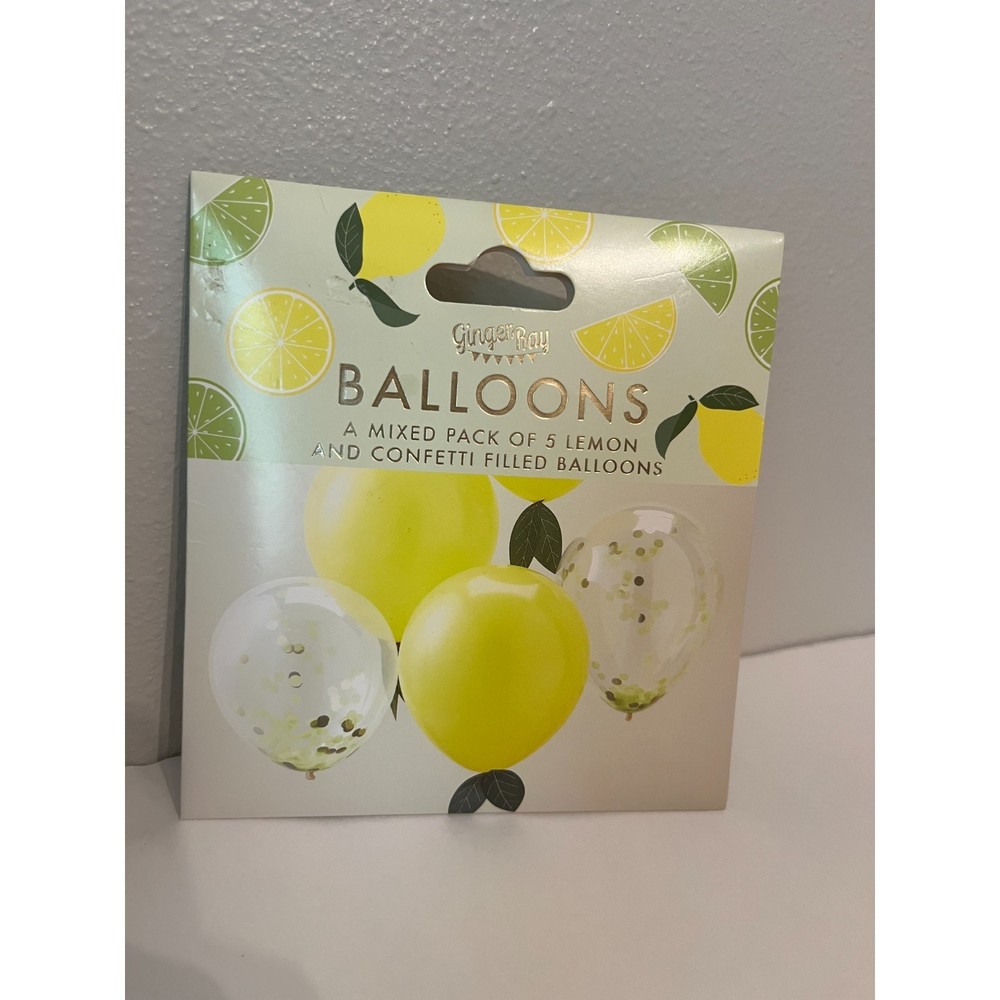 Ginger Ray Balloons Mixed Pack of 5 Lemon and Confetti Filled Balloons NEW